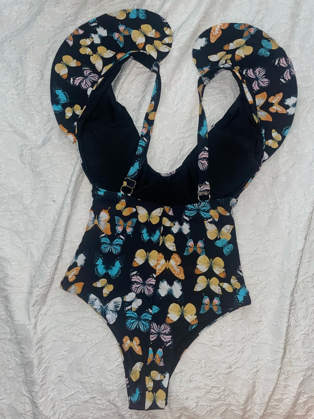 BuddyLove Sz Small NWOT Elenora Ruffle Shoulder One-Piece Swimsuit - "Mariposa" - Picture 9 of 16